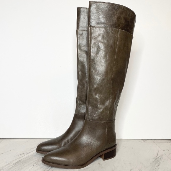 New! Franco Sarto Daya Gray Leather Knee High Boot  6M - Picture 1 of 13